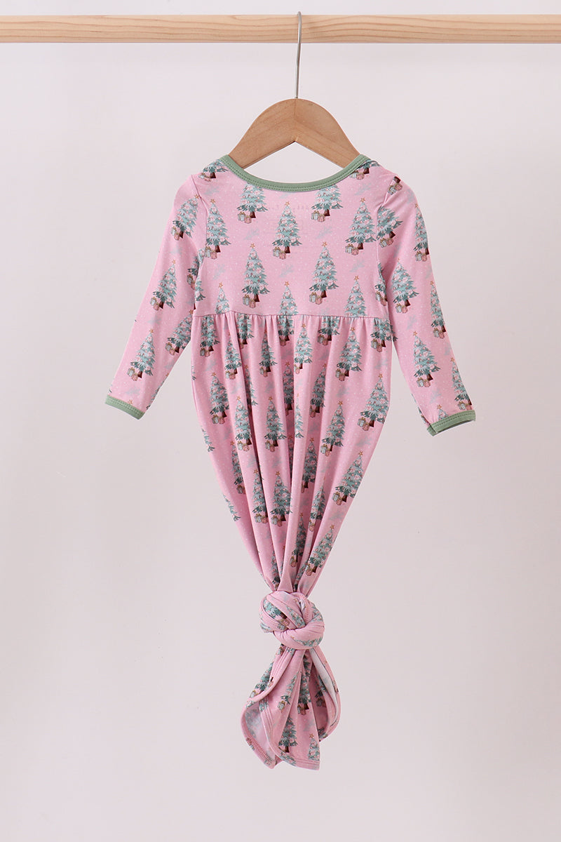 Pink Christmas Tree Bamboo Gown - Sweet Holiday Sleepwear for Baby Girls