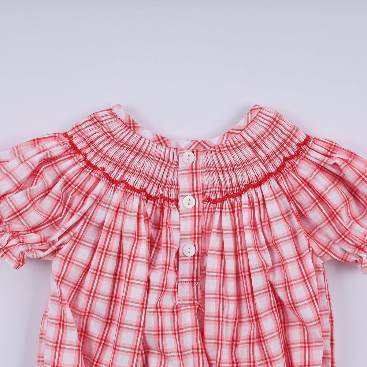 Red Christmas Santa Claus Hand Smocked Plaid Bubble - Festive Holiday Style for Baby Girls