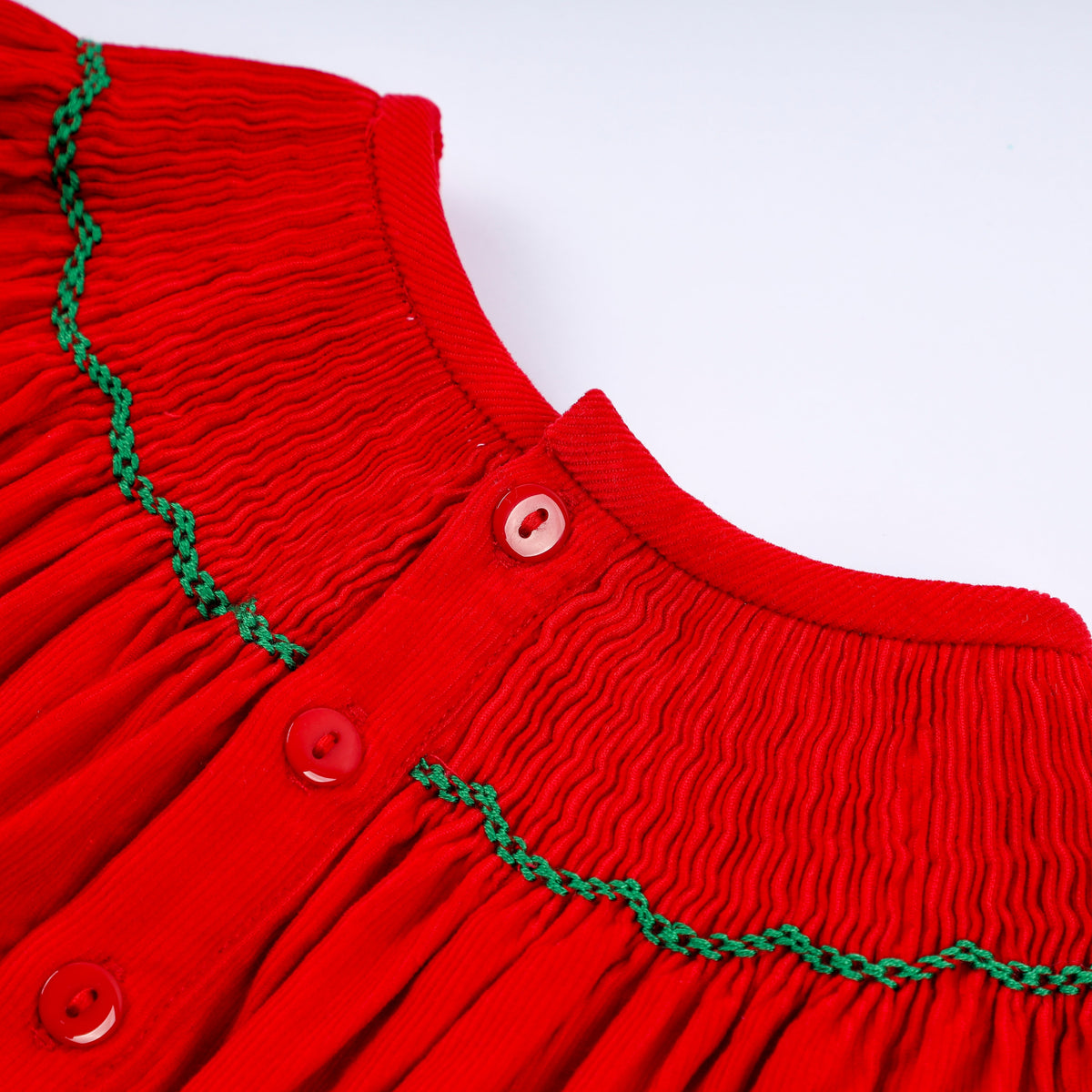 Red Christmas Tree Hand Smocked Romper - Festive Holiday Style for Baby Girls