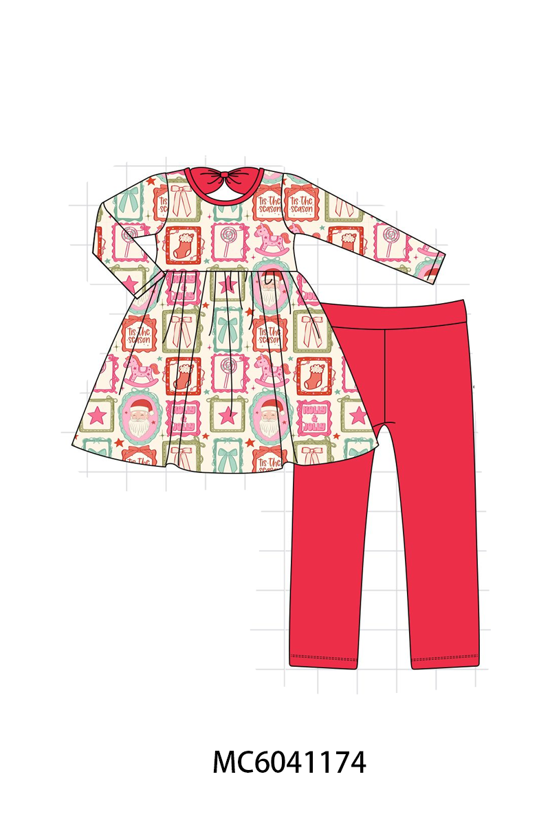 Red Santa Carousel Pajama Set - Cozy Christmas Nights for Girls