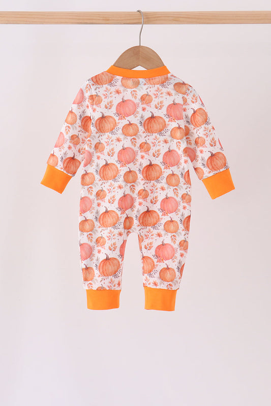 Orange Pumpkin Print Romper - Perfect for Little Ones This Fall Season