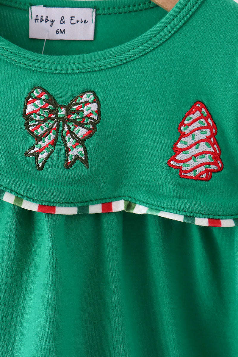 Green Christmas Tree Bow Applique Ruffle Bubble - Festive Holiday Style for Baby Girls