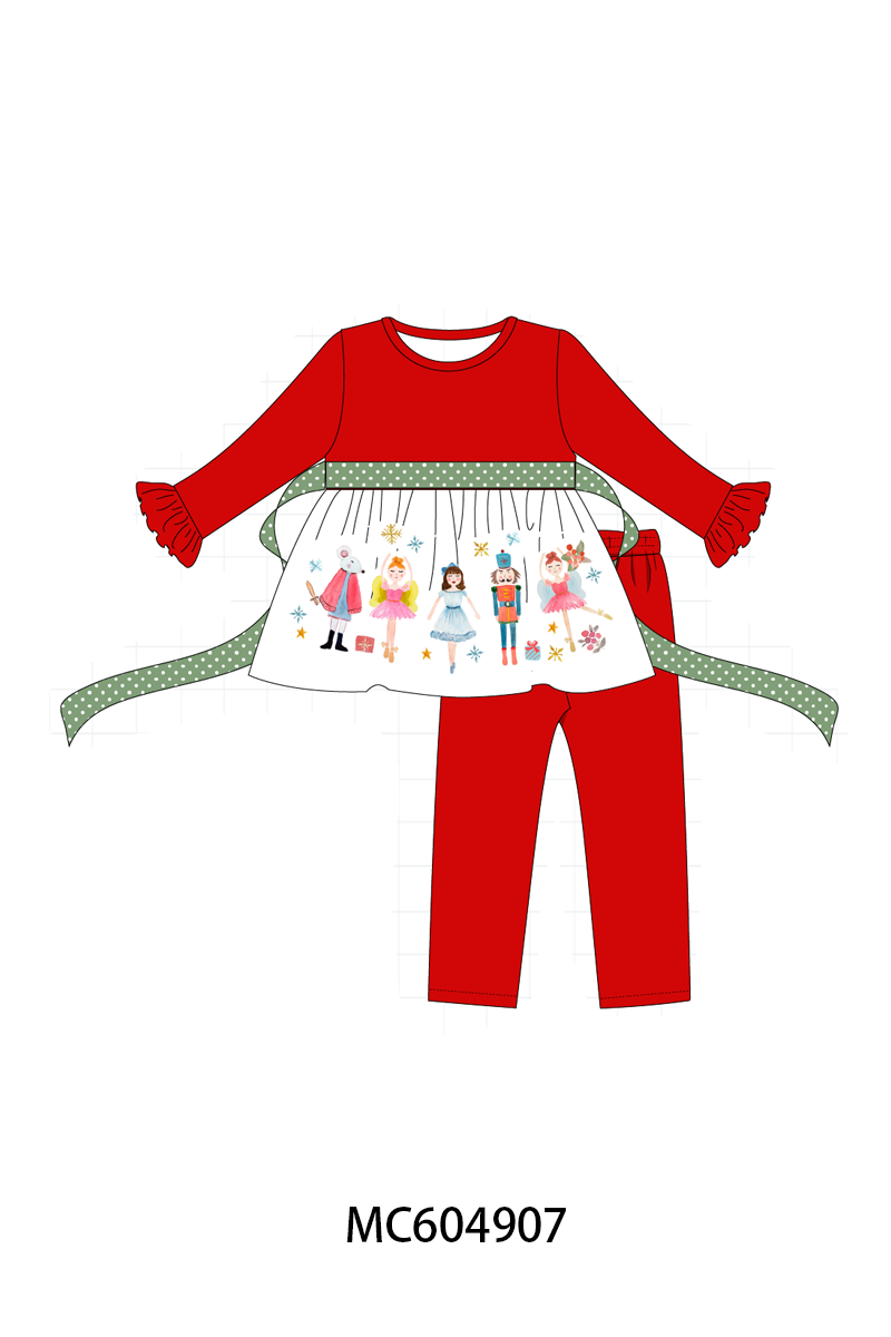 Red Nutcracker Ruffle Pants Set - Sweet Christmas Style for Girls