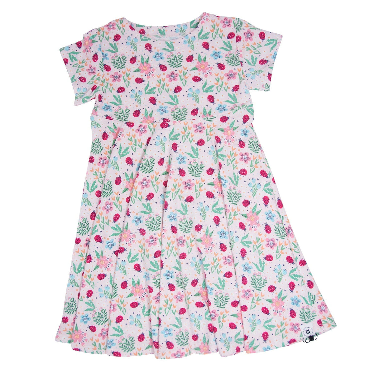 Ladybug Flower Garden Cap Sleeve Swirly Girl Dress - Playful & Pretty Girls Style