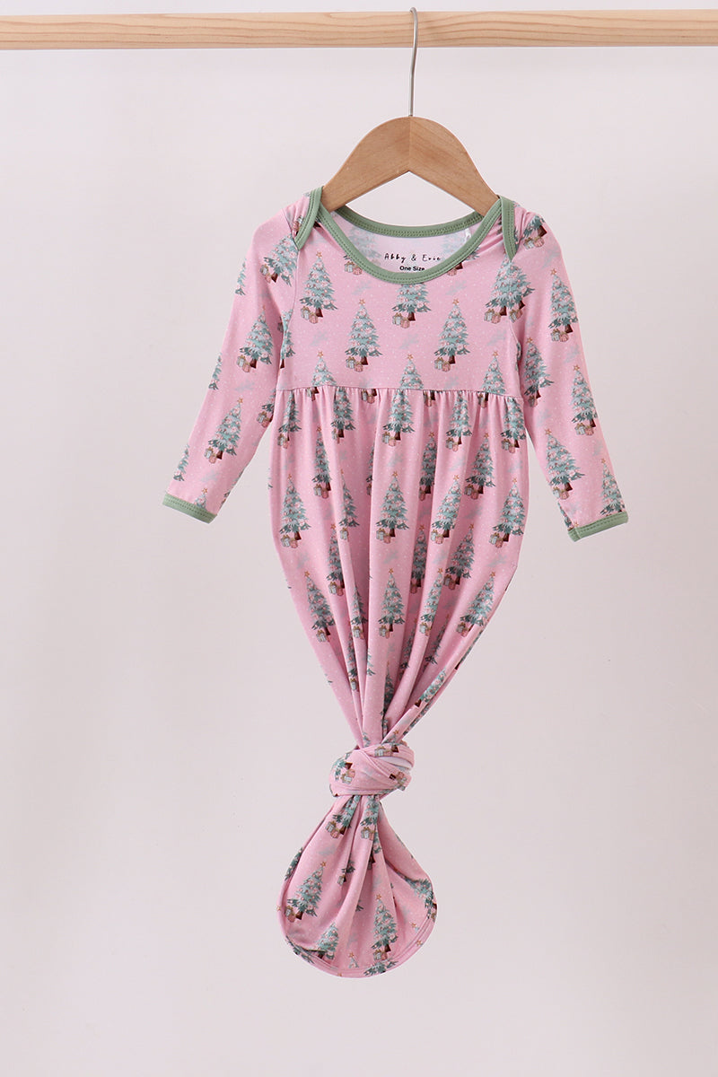 Pink Christmas Tree Bamboo Gown - Sweet Holiday Sleepwear for Baby Girls