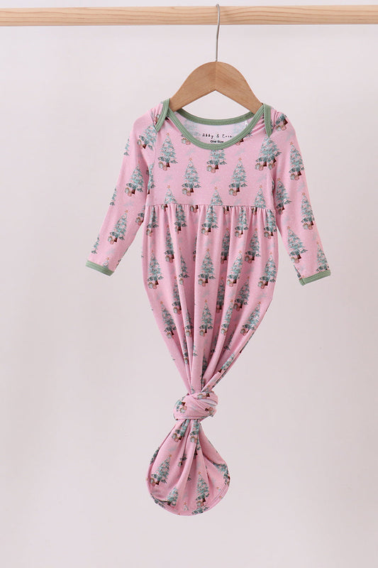 Pink Christmas Tree Bamboo Gown - Sweet Holiday Sleepwear for Baby Girls