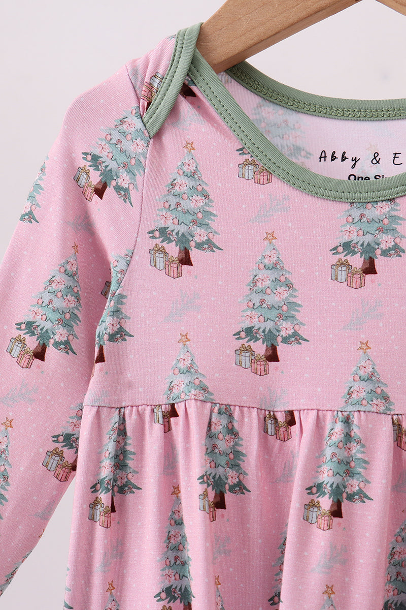 Pink Christmas Tree Bamboo Gown - Sweet Holiday Sleepwear for Baby Girls