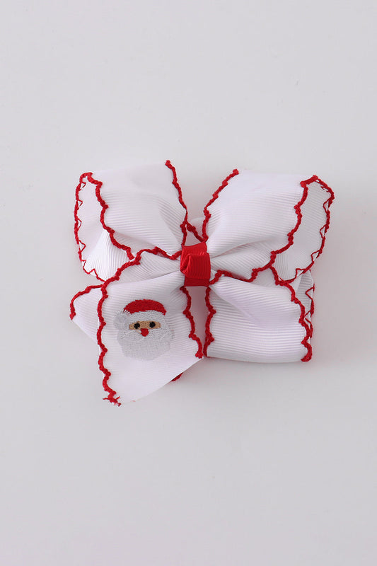 Santa Embroidery Hair Bow - Festive Holiday Accessory for Girls