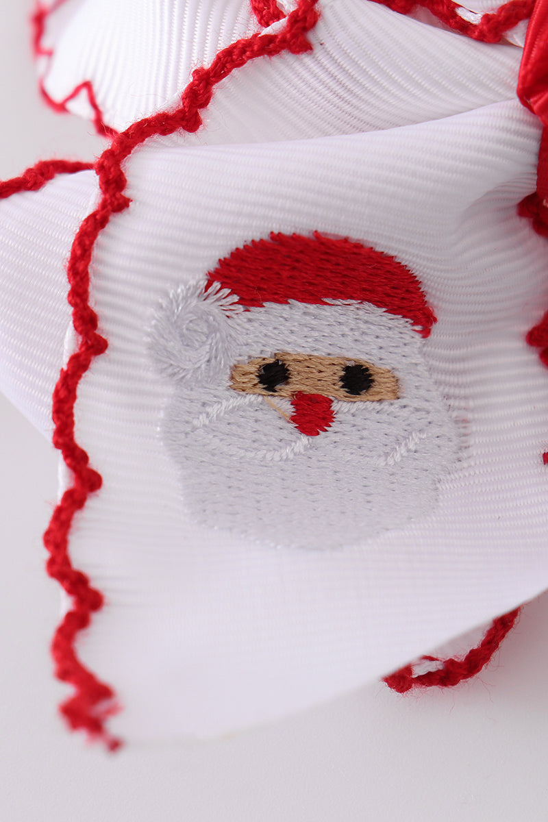 Santa Embroidery Hair Bow - Festive Holiday Accessory for Girls