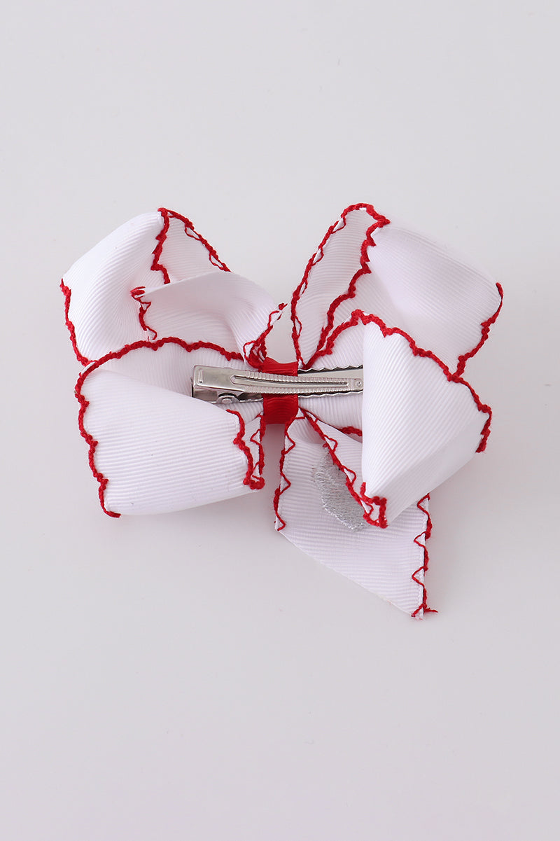 Santa Embroidery Hair Bow - Festive Holiday Accessory for Girls