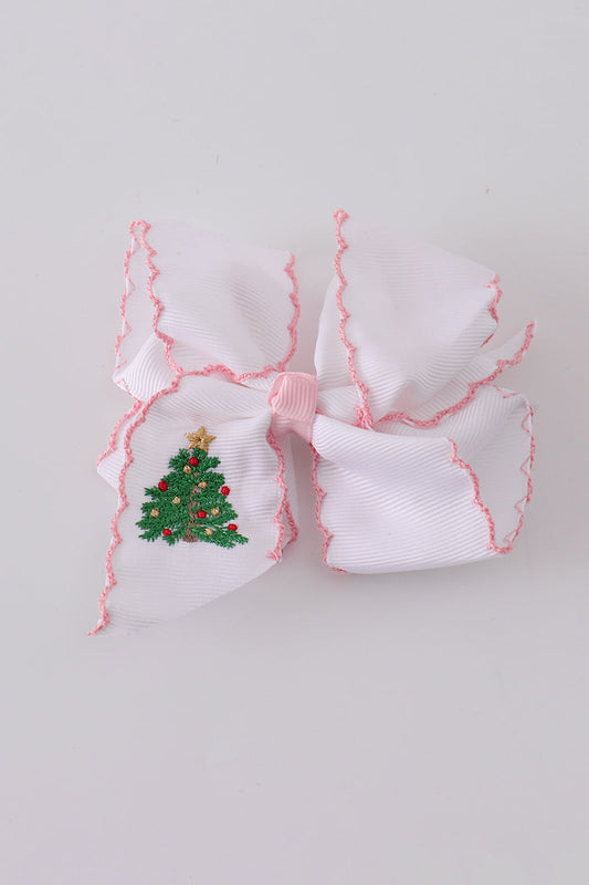 Christmas Tree Embroidery Hair Bow - Festive Holiday Accessory for Girls