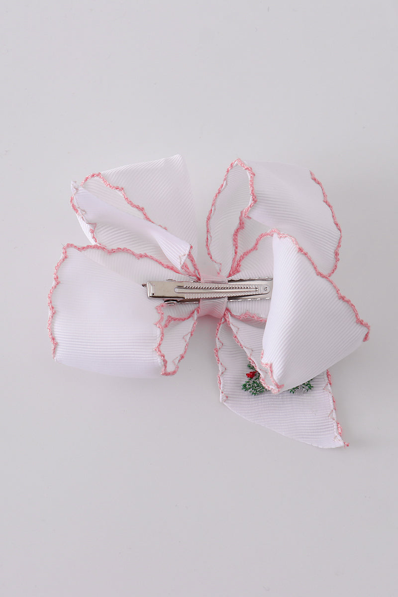 Christmas Tree Embroidery Hair Bow - Festive Holiday Accessory for Girls