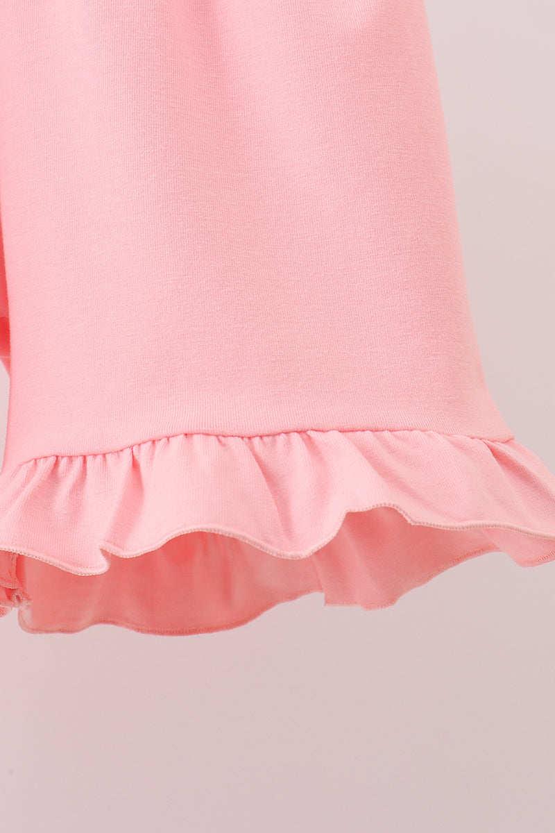 Girls Pink Character Embroidery Gingham Dress & Shorts Set