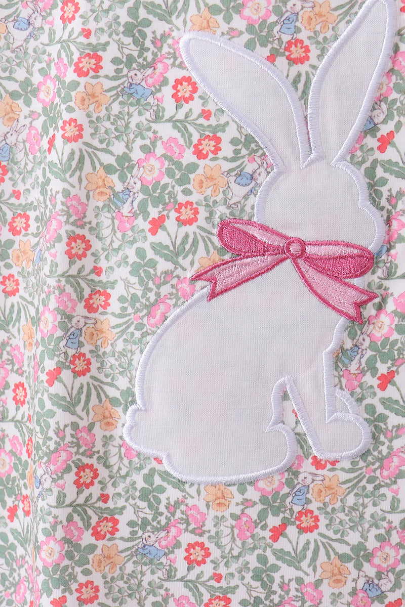 Floral Bunny Appliqué Ruffle Shorts Set