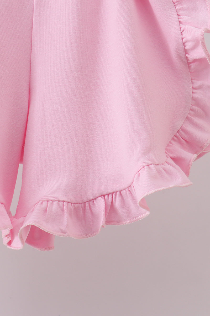 Floral Bunny Appliqué Ruffle Shorts Set