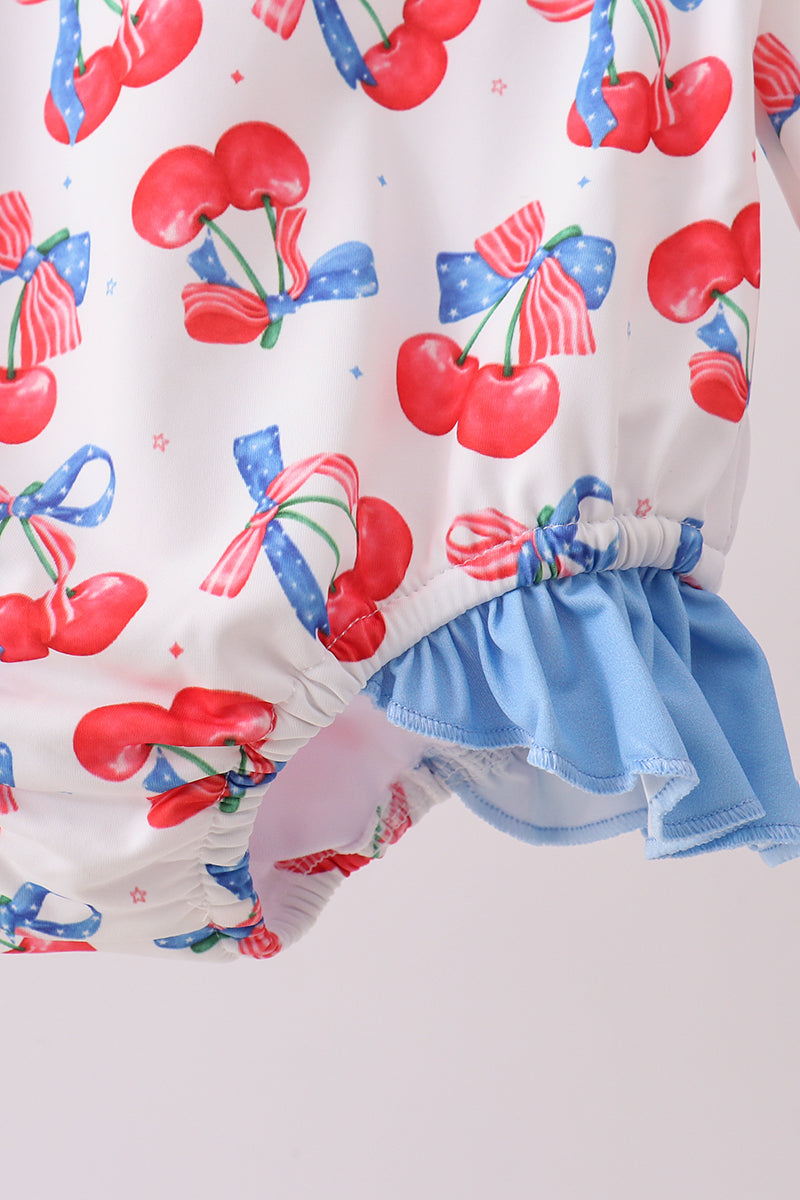 Blue Cherry Print Rash Guard Swimwear