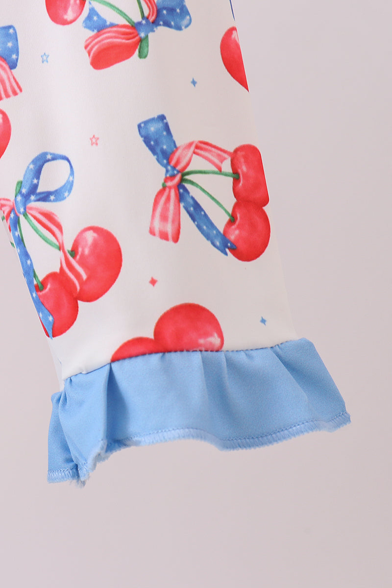 Blue Cherry Print Rash Guard Swimwear