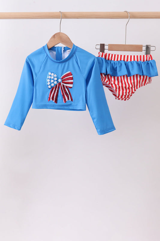Blue Bow Sequin 2-Piece Swimsuit