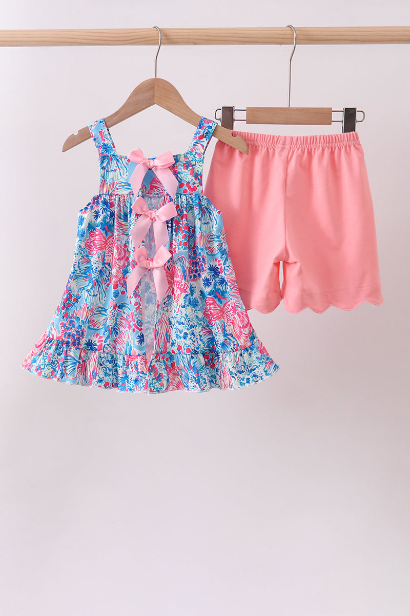 Pink Tropical Ruffle Shorts Set