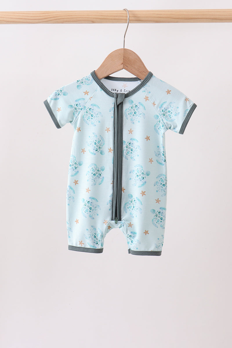 Blue Turtle Bamboo Romper by Abby & Evie