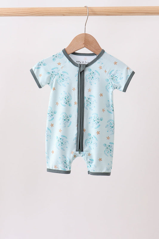 Blue Turtle Bamboo Romper by Abby & Evie