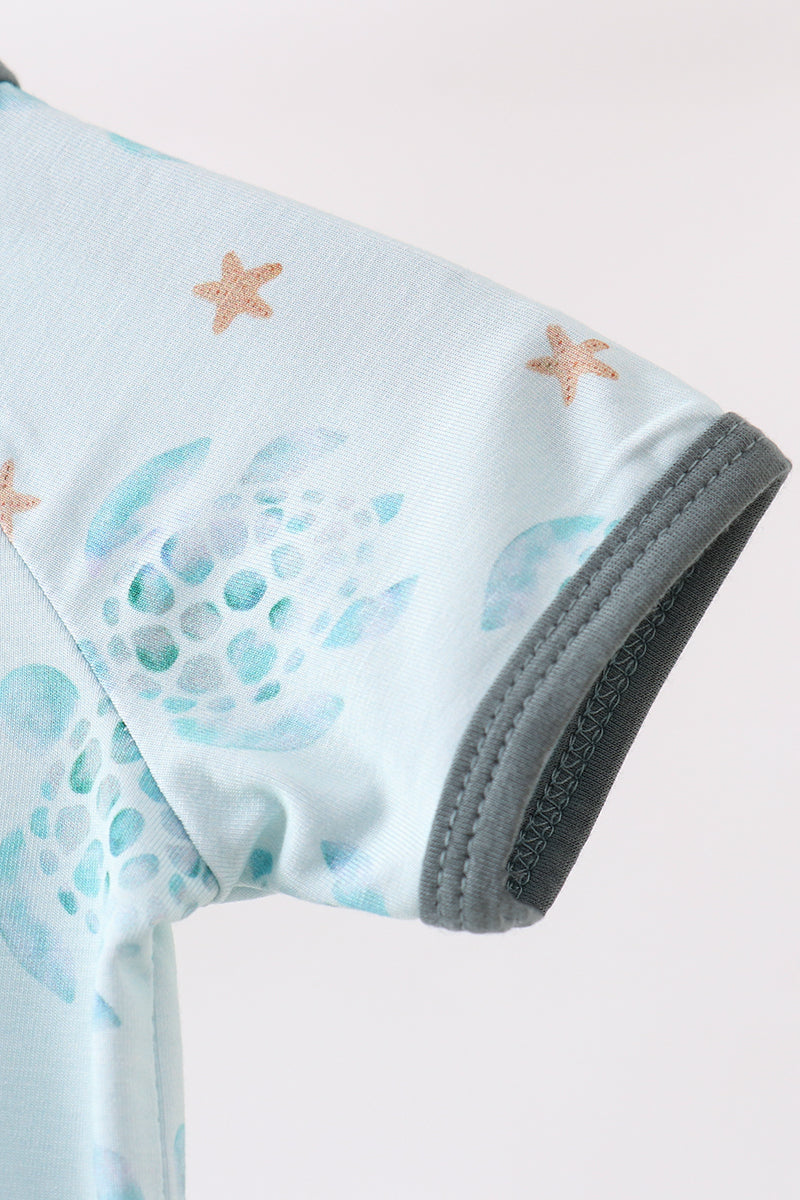 Blue Turtle Bamboo Romper by Abby & Evie