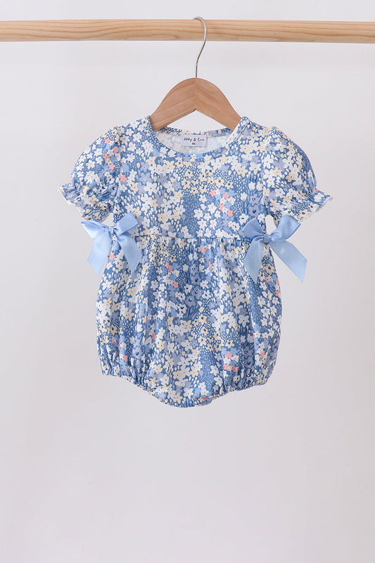 Blue Floral Print Bubble - Sweet & Soft Baby Girl Style