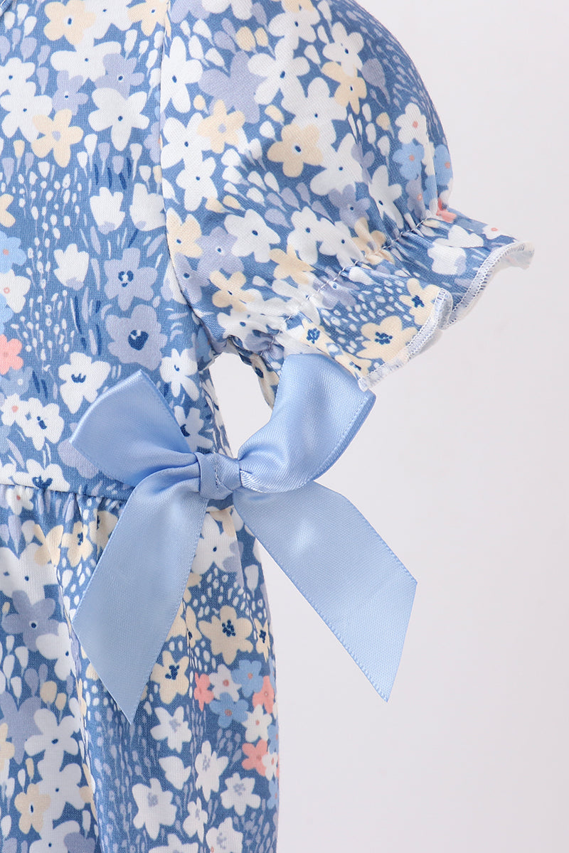 Blue Floral Print Bubble - Sweet & Soft Baby Girl Style