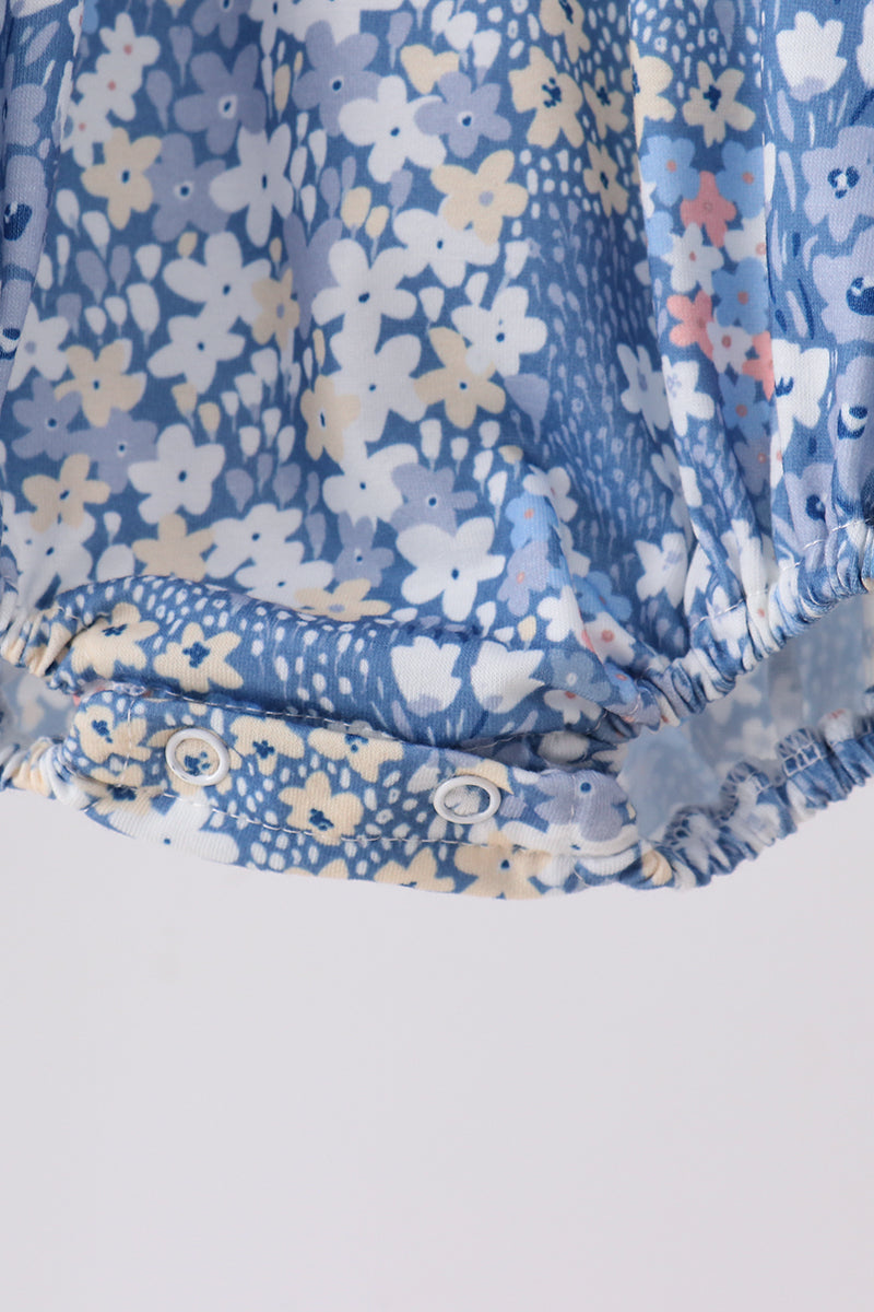 Blue Floral Print Bubble - Sweet & Soft Baby Girl Style