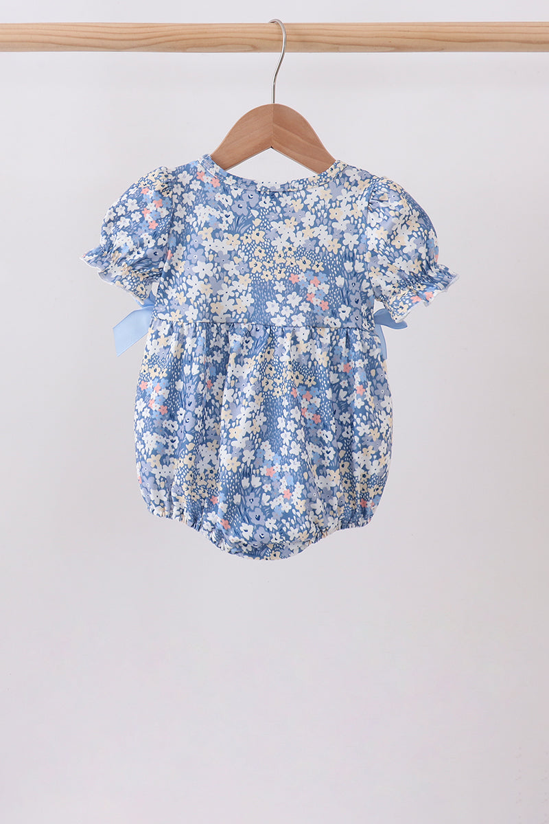 Blue Floral Print Bubble - Sweet & Soft Baby Girl Style