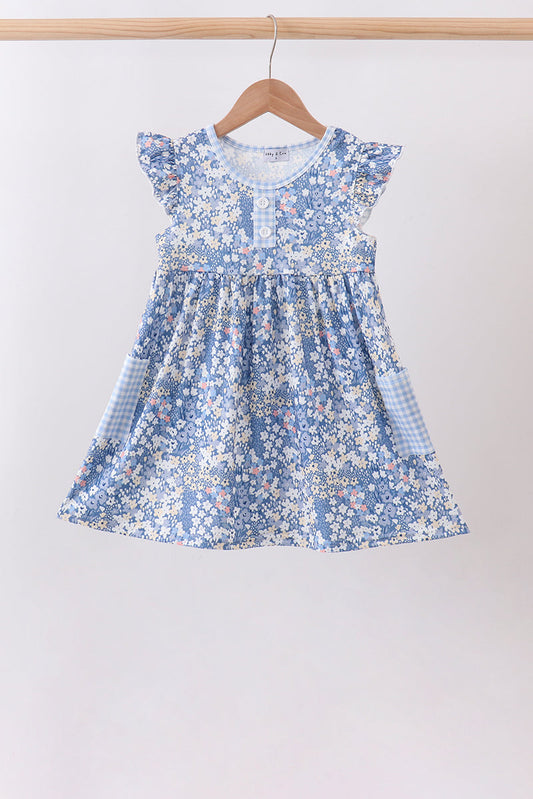 Blue Floral Print Dress - Sweet & Soft Baby Girl Style