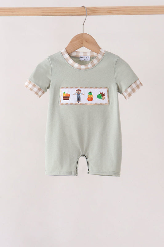 Green Scarecrow Embroidery Romper - Perfect for Little Ones