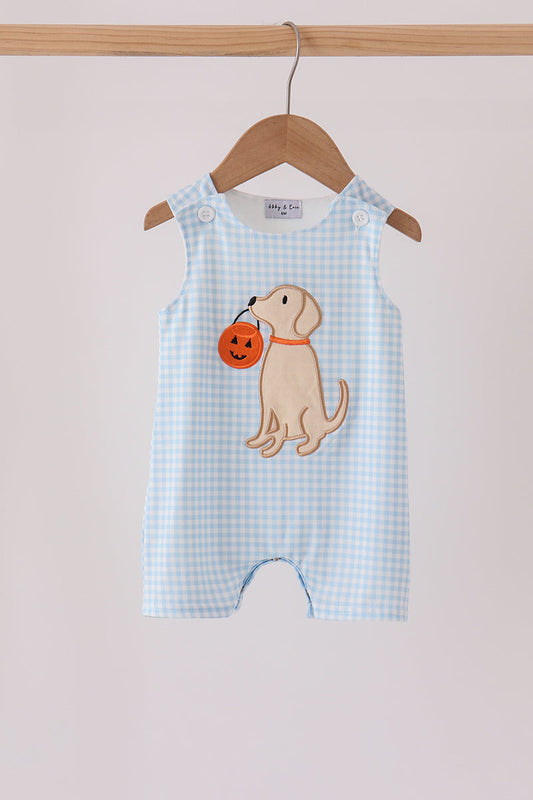 Blue Puppy Pumpkin Applique Jon Jon - Adorable Baby Boy Look