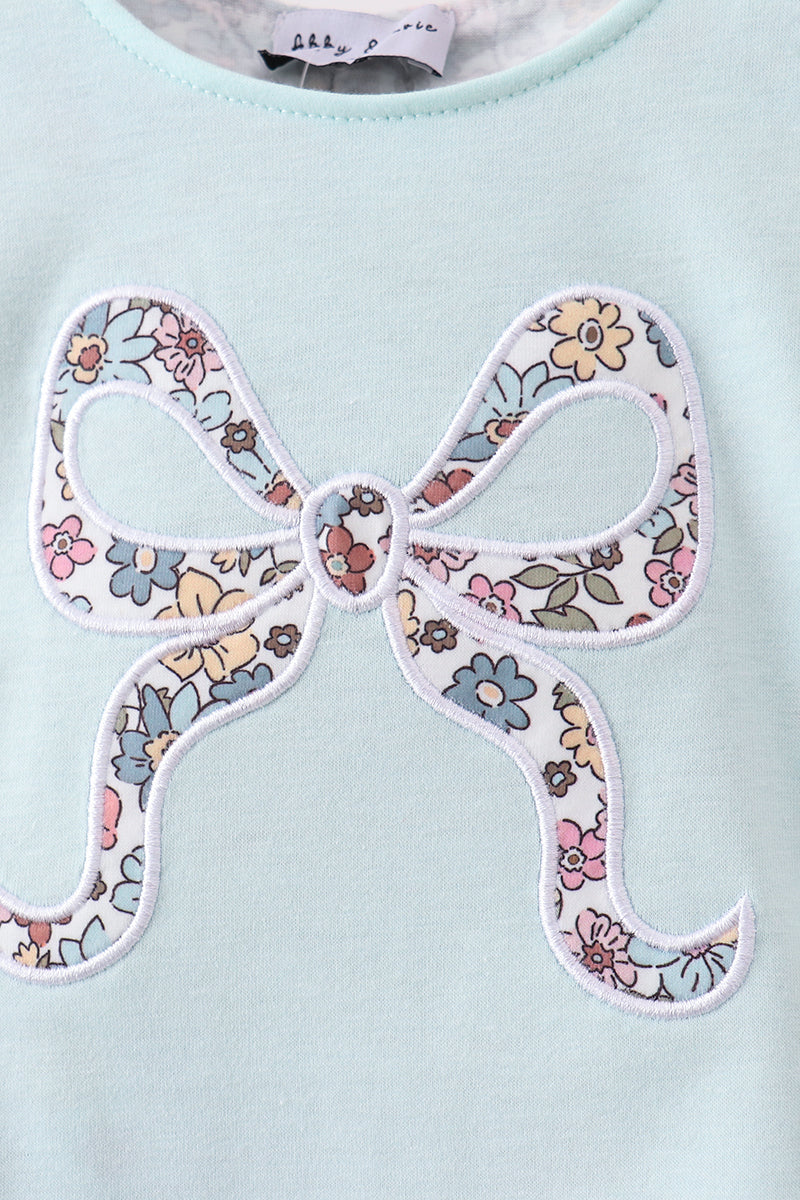 Blue Floral Bow Applique Bubble - Sweet & Soft Baby Girl Style
