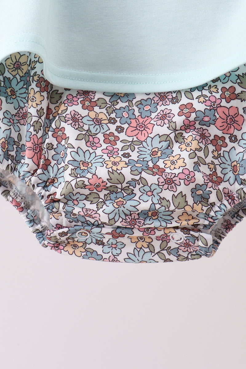 Blue Floral Bow Applique Bubble - Sweet & Soft Baby Girl Style