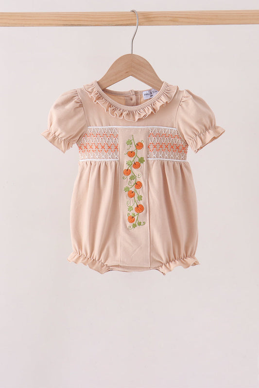Khaki Pumpkin Smocked Ruffle Bubble - Sweet & Soft Baby Girl Style