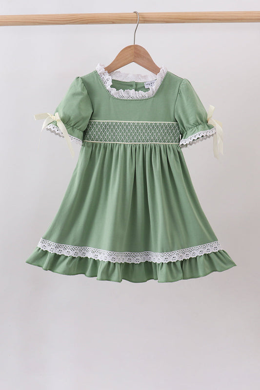 Sage Collar Smocked Lace Dress – Elegant & Feminine Girls Style
