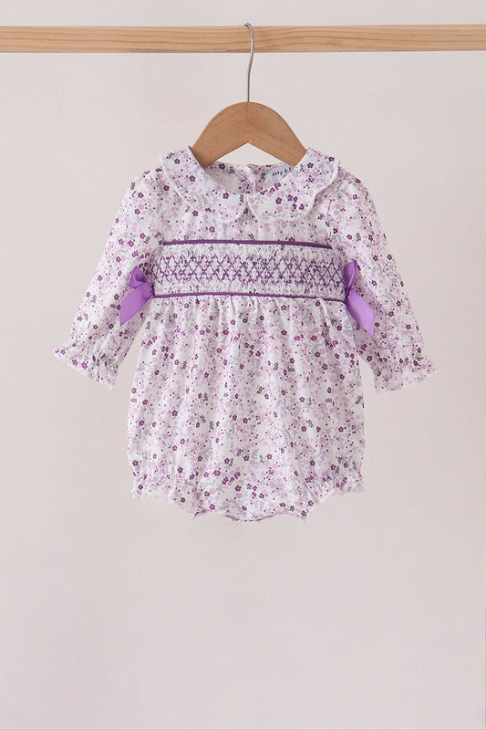 Purple Floral Smocked Bow Bubble - Sweet & Soft Baby Girl Style
