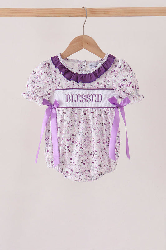 Purple Floral Blessed Smocked Ruffle Bubble - Sweet & Soft Baby Girl Style