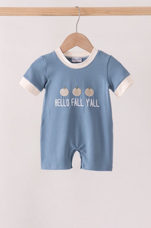 Blue Hallo Fall Y'ALL Pumpkin Romper - Adorable Baby Boy Look