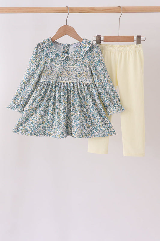 Sage Floral Smocked Pants Set - Perfect for Little Ones