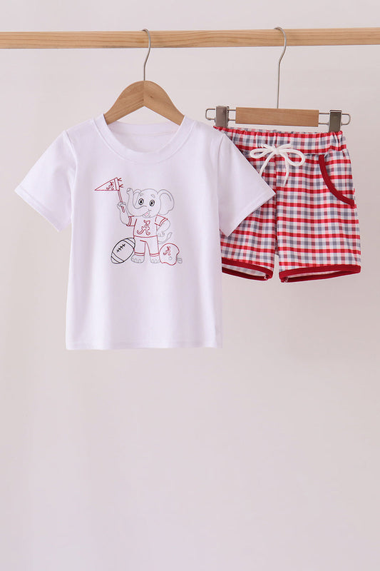 Red Alabama Roll Tide Embroidery Plaid Shorts Set - Perfect for Little Ones