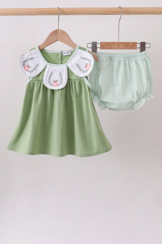 Sage Pumpkin Embroidered Bloomer Set – Precious Girls Fall Two-Piece