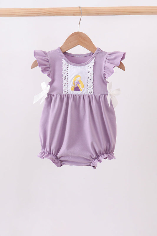 Purple Character Embroidery Ruffle Bubble