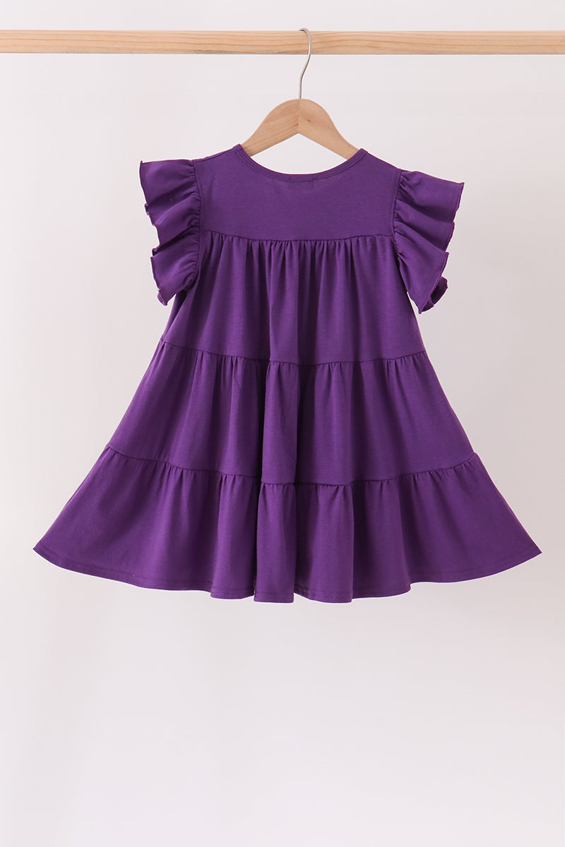Purple Ghost Pumpkin Sequin Ruffle Dress - Perfect for Little Ones