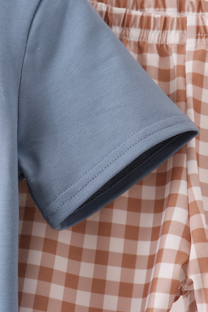 Blue Gingham Turkey & Pumpkin Pants Set - Sweet Fall Style for Boys