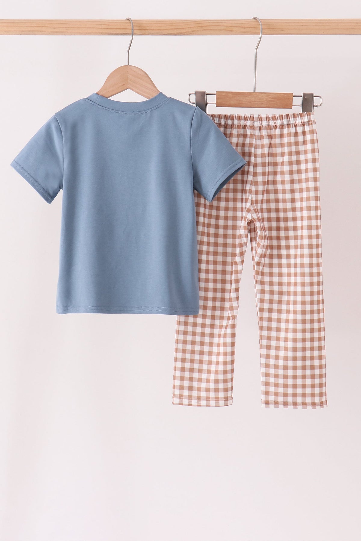 Blue Gingham Turkey & Pumpkin Pants Set - Sweet Fall Style for Boys