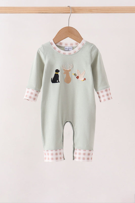 Sage Hunting Embroidery Romper - Adorable Baby Boy Look