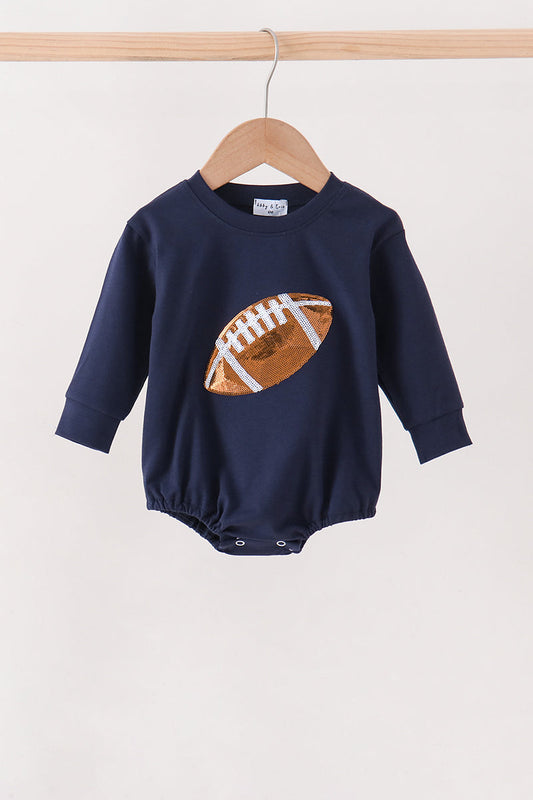 Navy Football Sequin Bubble - Sweet & Soft Baby Boy Style