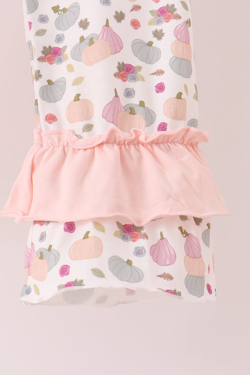 Pink Pumpkin Bow Appliqué Ruffle Pants Set - Sweet Fall Style for Girls